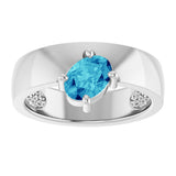 14K Gold Oval Natural Blue Zircon Asymmetric Solitaire Ring - White Gold - view 3