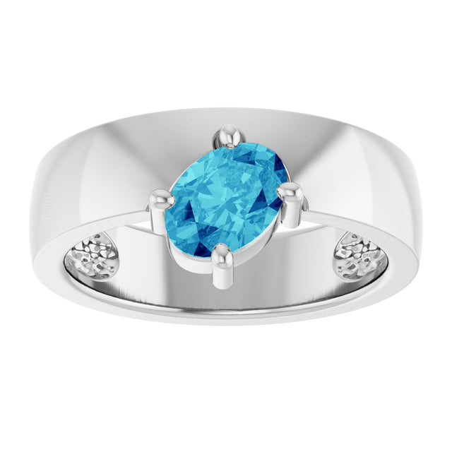 Platinum Oval Natural Blue Zircon Asymmetric Solitaire Ring - view 3