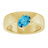14K Gold Oval Natural Blue Zircon Asymmetric Solitaire Ring - Yellow Gold - view 3