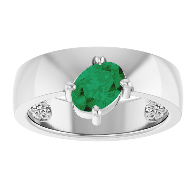 14K Gold Emerald Lab-Grown Emerald Asymmetric Solitaire Ring - White Gold - view 3