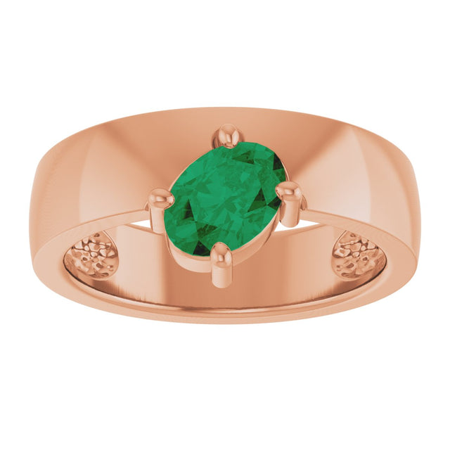 14K Gold Emerald Lab-Grown Emerald Asymmetric Solitaire Ring - Rose Gold - view 3