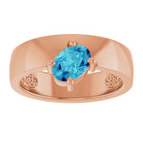 14K Gold Oval Natural Blue Zircon Asymmetric Solitaire Ring - Rose Gold - view 3