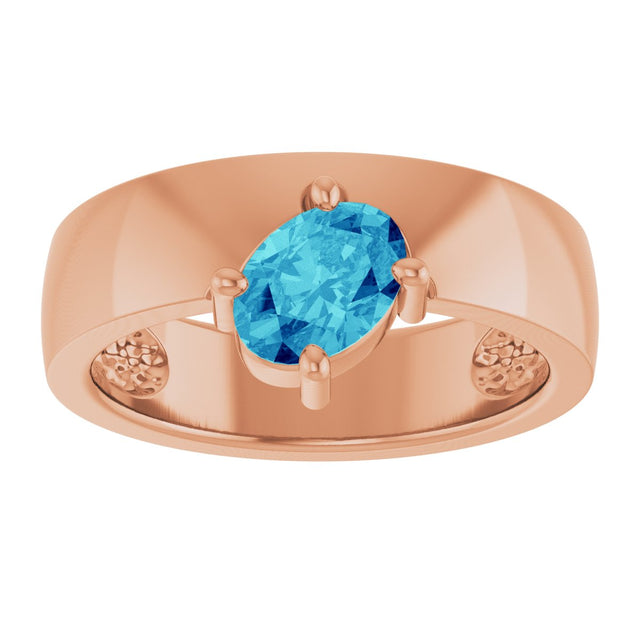 14K Gold Oval Natural Blue Zircon Asymmetric Solitaire Ring - Rose Gold - view 3