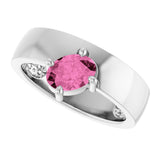 Platinum Emerald Lab-Grown Pink Sapphire Asymmetric Solitaire Ring - view 5