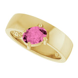 14K Gold Emerald Lab-Grown Pink Sapphire Asymmetric Solitaire Ring - Yellow Gold - view 5
