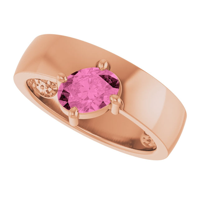 14K Gold Emerald Lab-Grown Pink Sapphire Asymmetric Solitaire Ring - Rose Gold - view 5