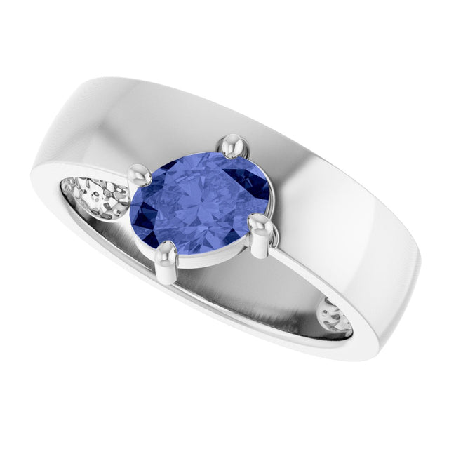 14K Gold Oval Natural Tanzanite Asymmetric Solitaire Ring - White Gold