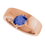 14K Gold Oval Natural Tanzanite Asymmetric Solitaire Ring - Rose Gold