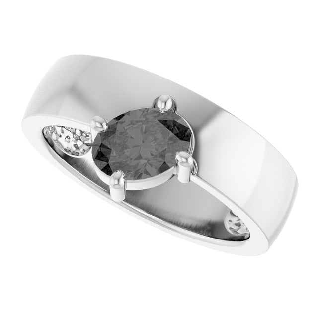 Platinum Oval Natural Gray Spinel Asymmetric Solitaire Ring - view 5