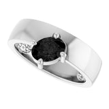 14K Gold Emerald Natural Black Onyx Asymmetric Solitaire Ring - White Gold