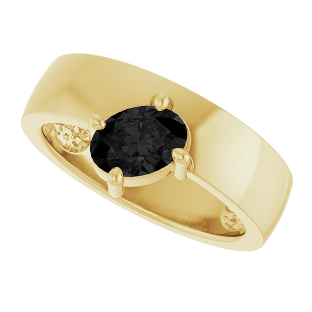 14K Gold Emerald Natural Black Onyx Asymmetric Solitaire Ring - Yellow Gold