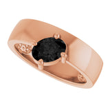14K Gold Emerald Natural Black Onyx Asymmetric Solitaire Ring - Rose Gold