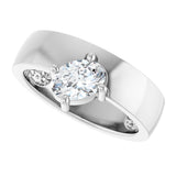 14K Gold Oval Natural White Sapphire Asymmetric Solitaire Ring - White Gold - view 5