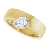 14K Gold Oval Natural White Sapphire Asymmetric Solitaire Ring - Yellow Gold - view 5
