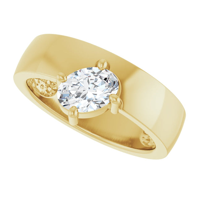 14K Gold Oval Natural White Sapphire Asymmetric Solitaire Ring - Yellow Gold - view 5