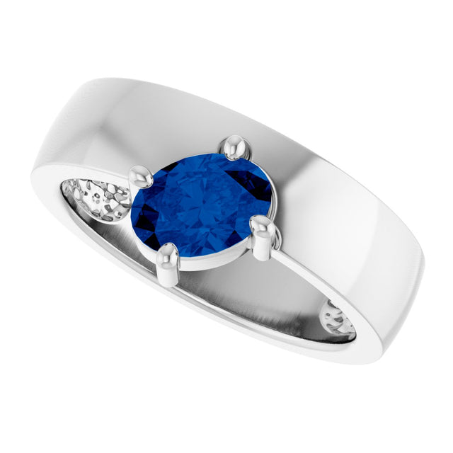 Platinum Emerald Lab-Grown Blue Sapphire Asymmetric Solitaire Ring - view 5