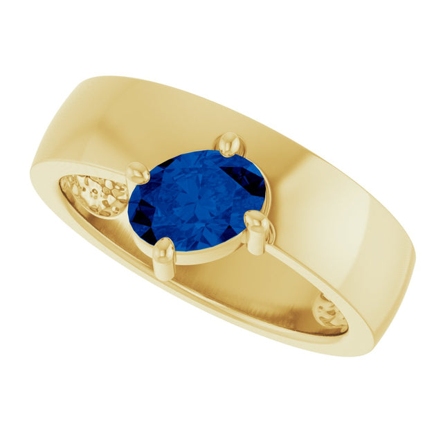 14K Gold Emerald Lab-Grown Blue Sapphire Asymmetric Solitaire Ring - Yellow Gold - view 5