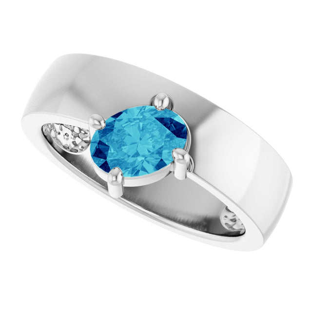 14K Gold Oval Natural Blue Zircon Asymmetric Solitaire Ring - White Gold - view 5