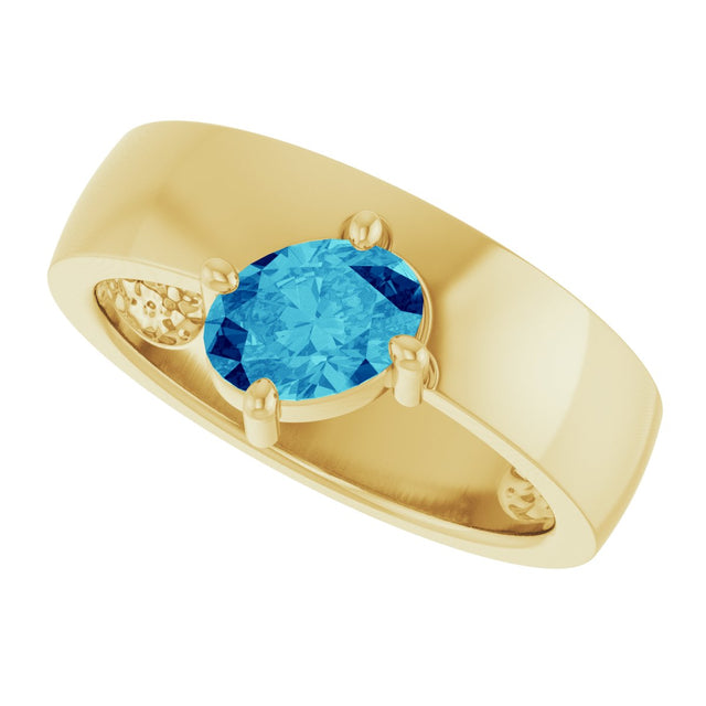 14K Gold Oval Natural Blue Zircon Asymmetric Solitaire Ring - Yellow Gold - view 5