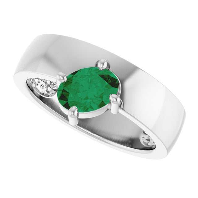 Platinum Emerald Lab-Grown Emerald Asymmetric Solitaire Ring - view 5