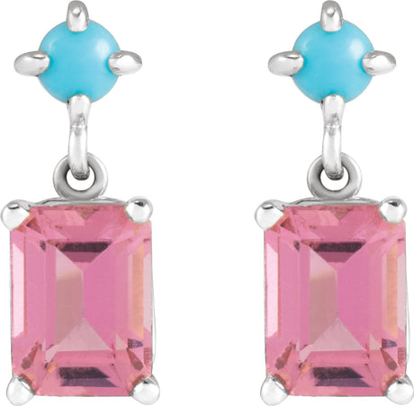 Platinum Emerald Natural Pink Tourmaline & Natural Turquoise Accented Earrings - view 2