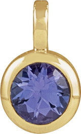 14K Gold Round Natural Tanzanite Solitaire Necklace or Pendant II - Yellow Gold