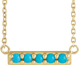14K Gold Round Natural Turquoise Accented Bar Necklace - Yellow Gold
