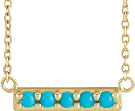 14K Gold Round Natural Turquoise Accented Bar Necklace - Yellow Gold