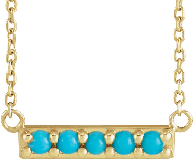 14K Gold Round Natural Turquoise Accented Bar Necklace - Yellow Gold