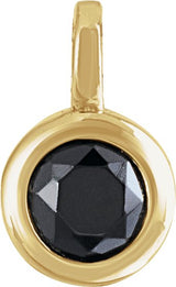 14K Gold Round Natural Black Onyx Solitaire Necklace or Pendant II - Yellow Gold