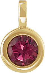 14K Gold Round Natural Rhodolite Garnet Solitaire Necklace or Pendant II - Yellow Gold