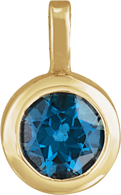 14K Gold Round Natural London Blue Topaz Solitaire Necklace or Pendant III - Yellow Gold