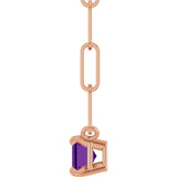 14K Gold Emerald Natural Amethyst Solitaire Necklace - Rose Gold - view 7