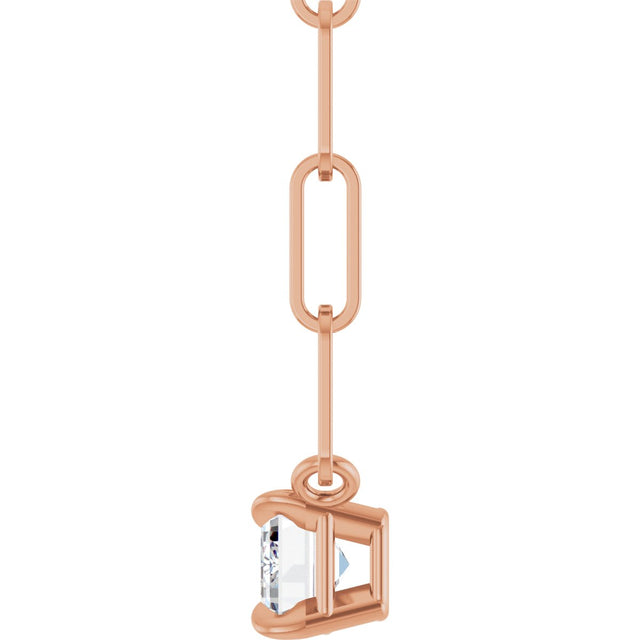 14K Gold Emerald Natural White Sapphire Solitaire Necklace - Rose Gold - view 7