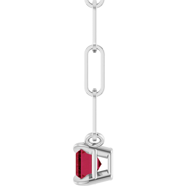 14K Gold Emerald Natural Ruby Solitaire Necklace - White Gold - view 6