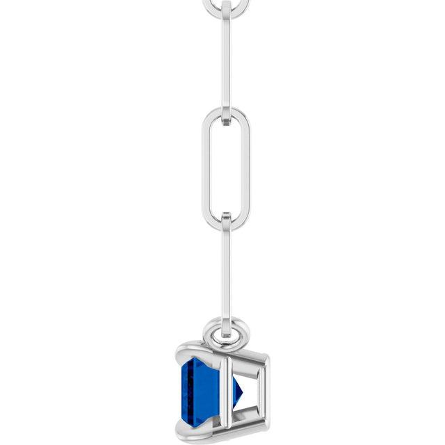 14K Gold Emerald Natural Blue Sapphire Solitaire Necklace - White Gold - view 6