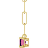 14K Gold Emerald Natural Pink Tourmaline Solitaire Necklace - Yellow Gold - view 6