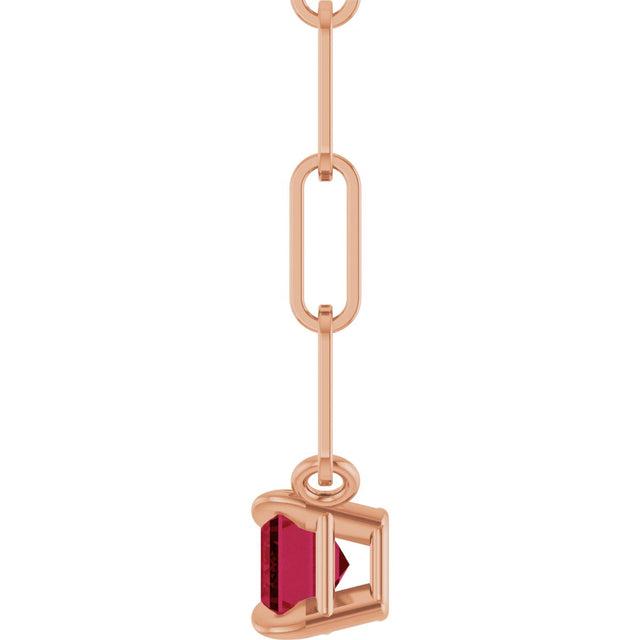 14K Gold Emerald Natural Ruby Solitaire Necklace - Rose Gold - view 7