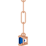 14K Gold Emerald Lab-Grown Blue Sapphire Solitaire Necklace - Rose Gold - view 7