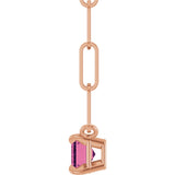 14K Gold Emerald Natural Pink Tourmaline Solitaire Necklace - Rose Gold - view 7