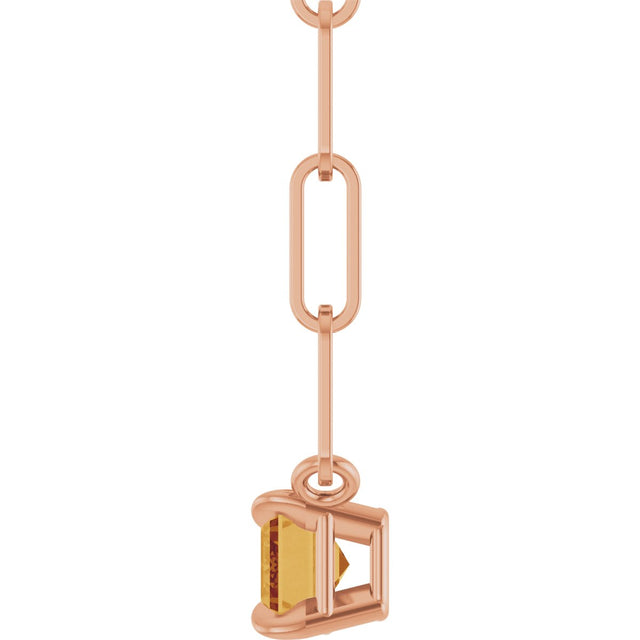 14K Gold Emerald Natural Citrine Solitaire Necklace - Rose Gold - view 7