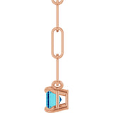 14K Gold Emerald Natural Blue Zircon Solitaire Necklace - Rose Gold - view 7