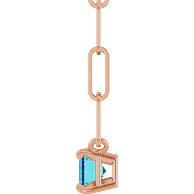 14K Gold Emerald Natural Blue Zircon Solitaire Necklace - Rose Gold - view 7