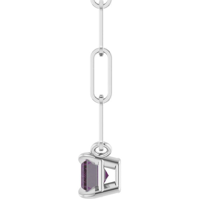 14K Gold Emerald Lab-Grown Alexandrite Solitaire Necklace - White Gold - view 6