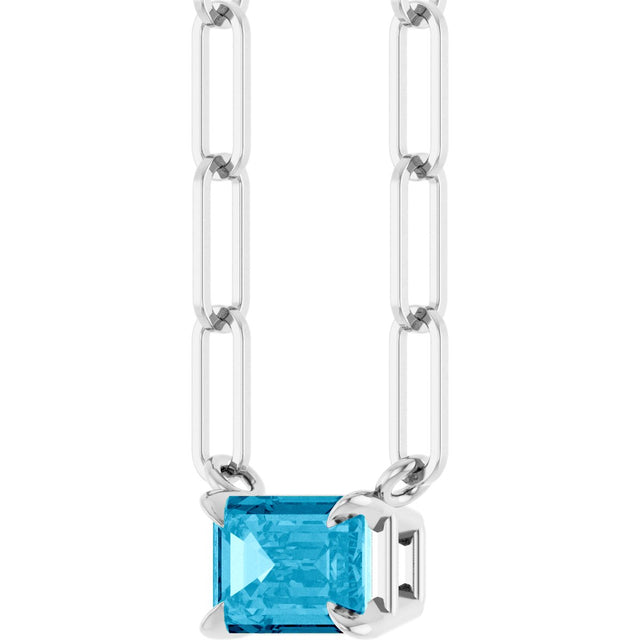 14K Gold Emerald Natural Aquamarine Solitaire Necklace - White Gold - view 5
