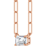 14K Gold Emerald Natural White Sapphire Solitaire Necklace - Rose Gold - view 6