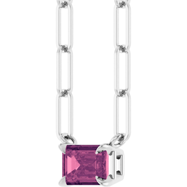 14K Gold Emerald Natural Pink Tourmaline Solitaire Necklace - White Gold - view 5