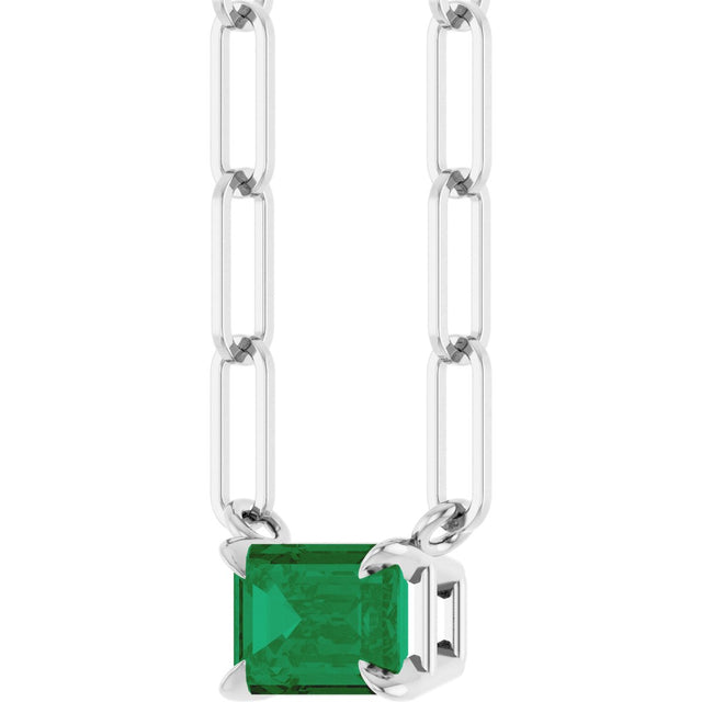 14K Gold Emerald Natural Emerald Solitaire Necklace - White Gold - view 5