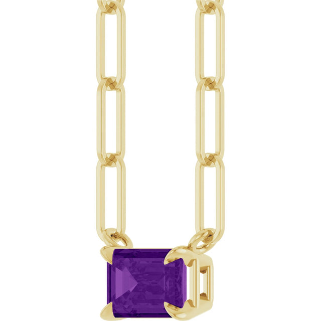 14K Gold Emerald Natural Amethyst Solitaire Necklace - Yellow Gold - view 5