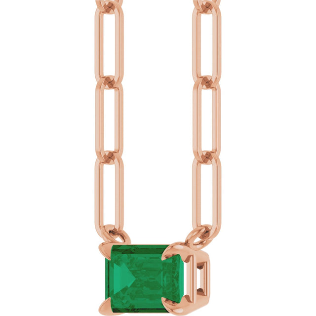14K Gold Emerald Natural Emerald Solitaire Necklace - Rose Gold - view 6